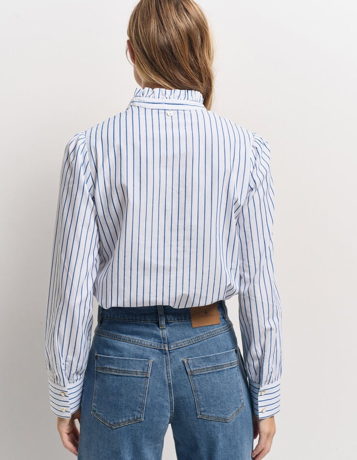 CAYCE - Blouse à rayures bleues découpes dentelle-3 CAYCE - Blouse à rayures bleues découpes dentelle-3