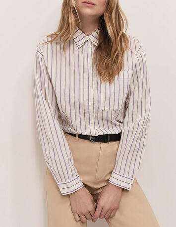 CELESTE - Chemise écrue popeline à motif rayures glycine-2