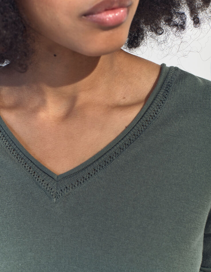 TZAR - Pull vert coton bio tricot Intarsia danseuse au dos-4