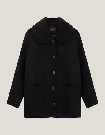 DORA - Manteau mi-long noir col amovible sherpa-6
