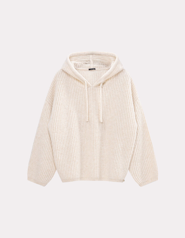 TWILL - Pull écru à capuche tricot côtelé-6 TWILL - Pull écru à capuche tricot côtelé-6