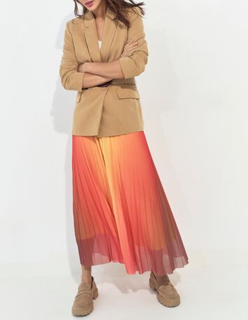 JANE - Jupe longue orange pliss&eacute;e effet n&eacute;on deep dye -3