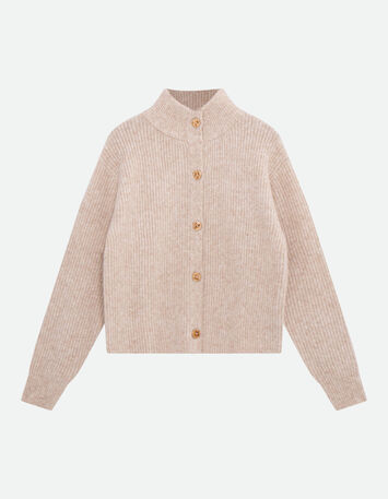 TIANA - Cardigan beige tricot à col montant -7