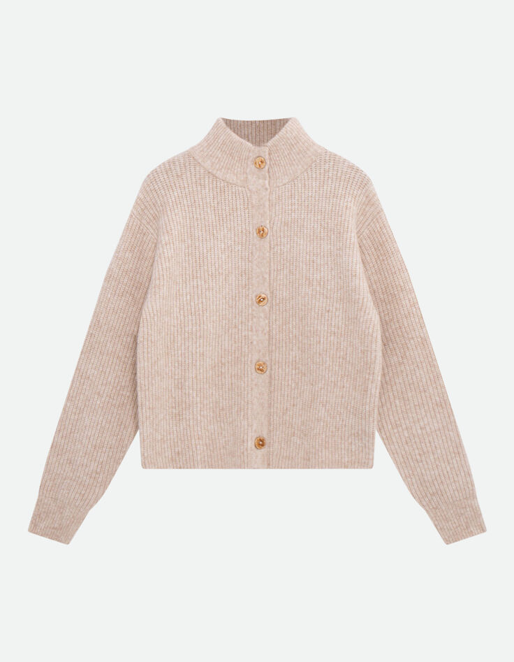TIANA - Cardigan beige tricot à col montant -7