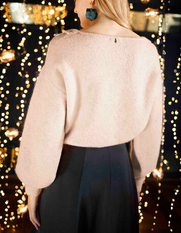 TZAR - Pull ivoire tricot avec col dentelle trico-2