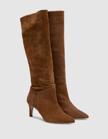 O.ODETTE - Bottes à talon camel cuir velours-1 O.ODETTE - Bottes à talon camel cuir velours-1