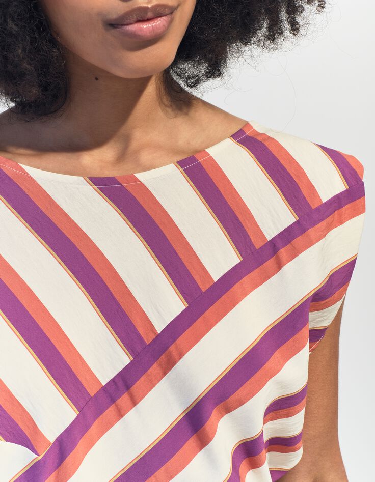 CANDI - Top &eacute;cru motif rayures r&eacute;versible devant/dos-4