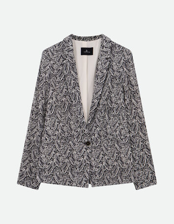 VINCE - Blazer noir &agrave; imprim&eacute; n&eacute;o cachemire-6