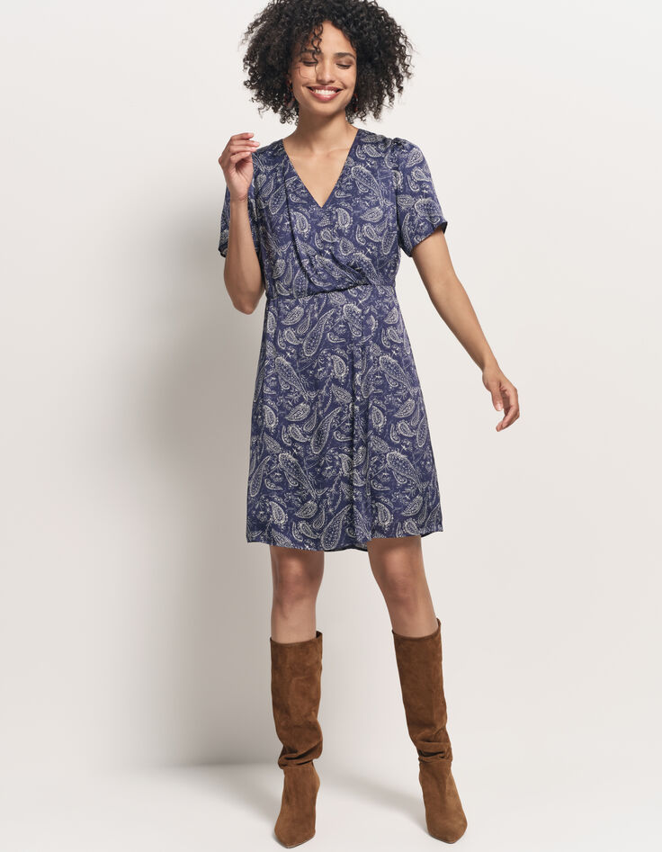 RIANE - Robe bleue Lenzing™ Ecovero™ cachemire effet drapé-2