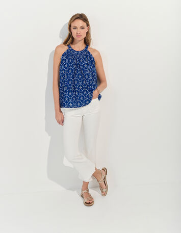CORTES - Top bleu coton bio broderies all-over -8