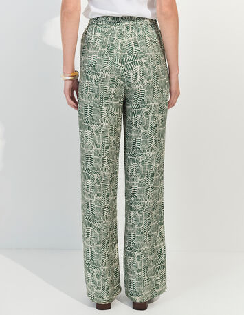 PRIMAVERA - Pantalon vert imprimé tropical chic -3