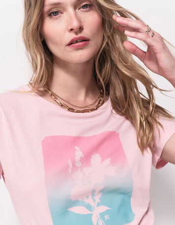 MAURO - T-shirt rose coton bio visuel arty floral-4