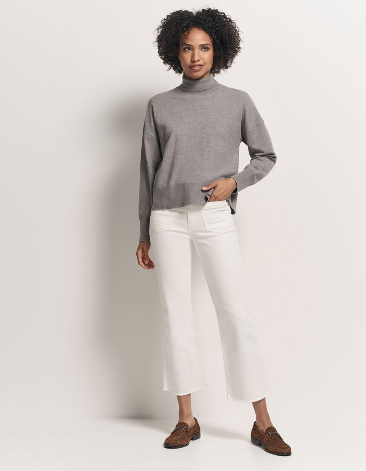 TANAKA - Pull gris tricot fin à col roulé-2