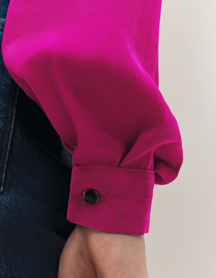 CYRILLE - Blouse fuchsia fluide &agrave; col lavalli&egrave;re-4