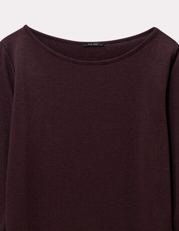 MAFALDINA - T-shirt marron fines rayures pailletées-2