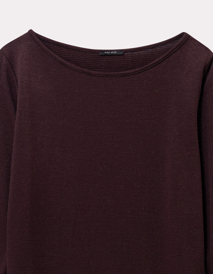 MAFALDINA - T-shirt marron fines rayures pailletées-2