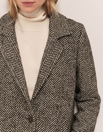 DEW - Manteau kaki lainage motif chevrons-2