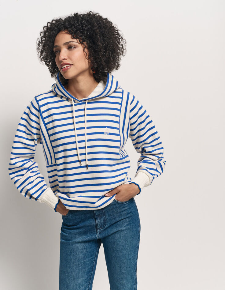 MAT - Sweat à capuche rayé bleu coton bio brodé danseuse-2