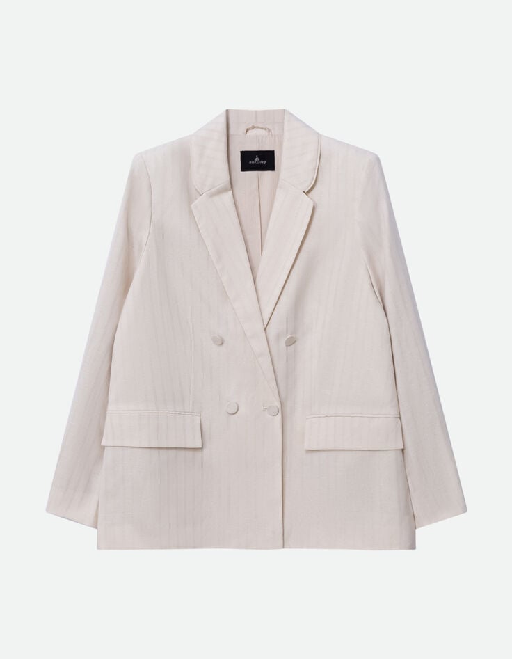 VELOUTE - Veste de costume &eacute;crue &agrave; rayures dor&eacute;es-1