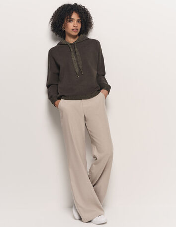TIMON - Pull kaki à capuche tricot bordé lurex-2