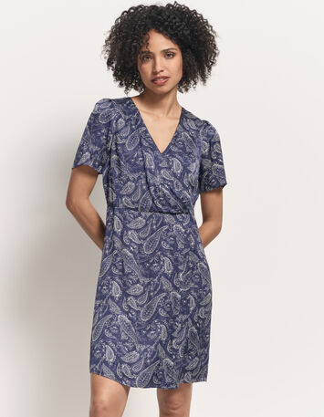 RIANE - Robe bleue Lenzing™ Ecovero™ cachemire effet drapé-1