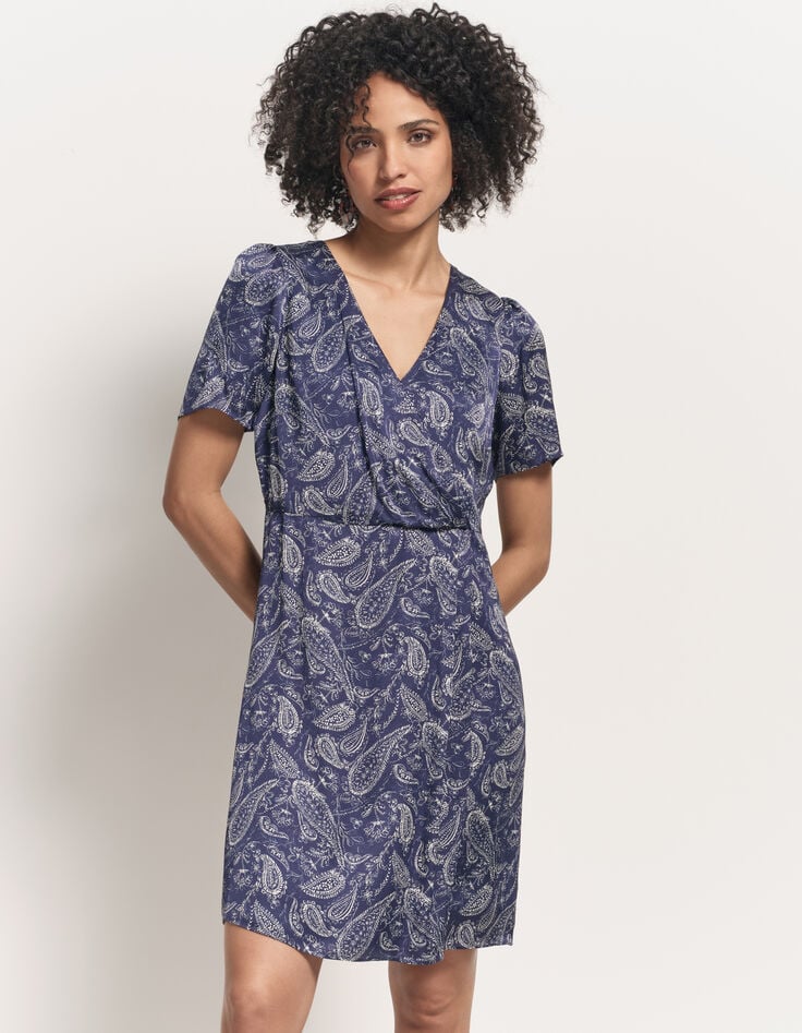 RIANE - Robe bleue Lenzing™ Ecovero™ cachemire effet drapé-1 RIANE - Robe bleue Lenzing™ Ecovero™ cachemire effet drapé-1