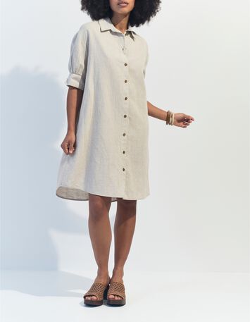 REACH - Robe chemise beige chin&eacute; en lin et coton -6