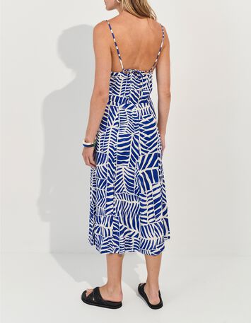 RODA - Robe midi bleue imprim&eacute; patchwork feuilles -2