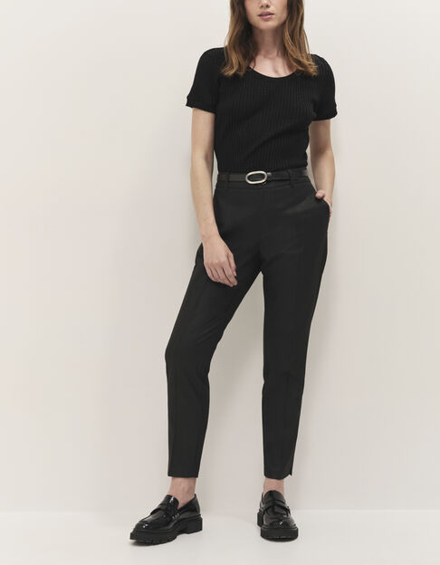 PAN - Pantalon cigarette noir enduit taille haute 7/8e - One Step
