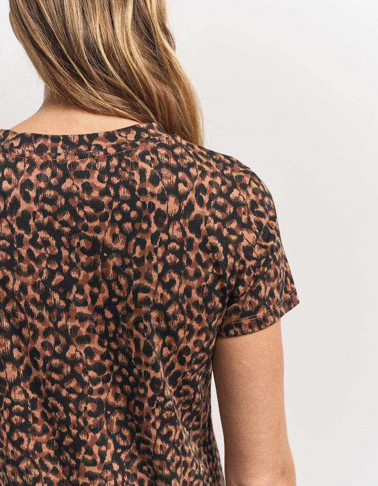 MELVA - T-shirt noir coton bio léopard à message métallisé-5