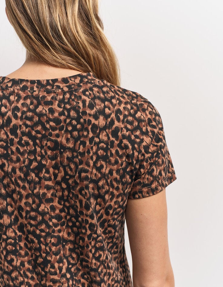MELVA - T-shirt noir coton bio léopard à message métallisé-5 MELVA - T-shirt noir coton bio léopard à message métallisé-5