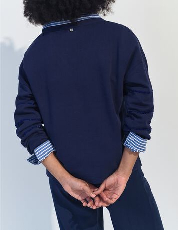 MOCOCA - Sweat bleu motif rayures perles brod&eacute;es -2