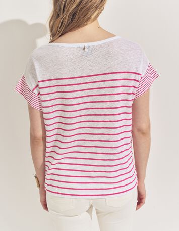 MOLLY- T-shirt blanc rayures rose et message-3