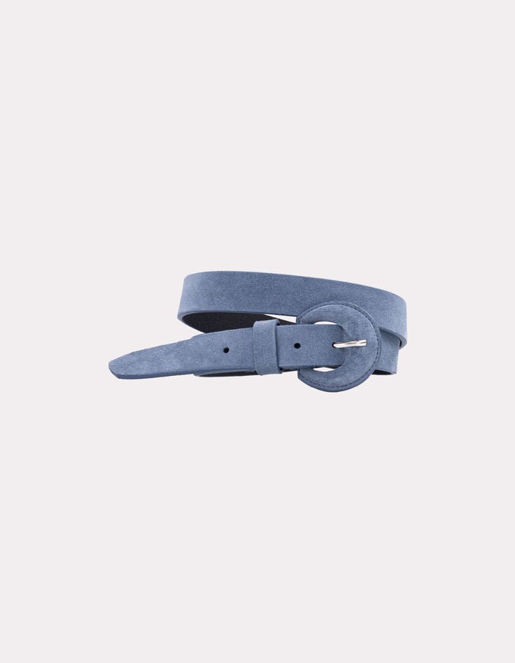 ANDREW - Ceinture bleue cuir velours-1