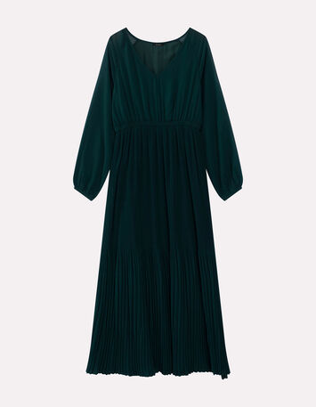 ROWAN - Robe longue vert cèdre plissée en-3