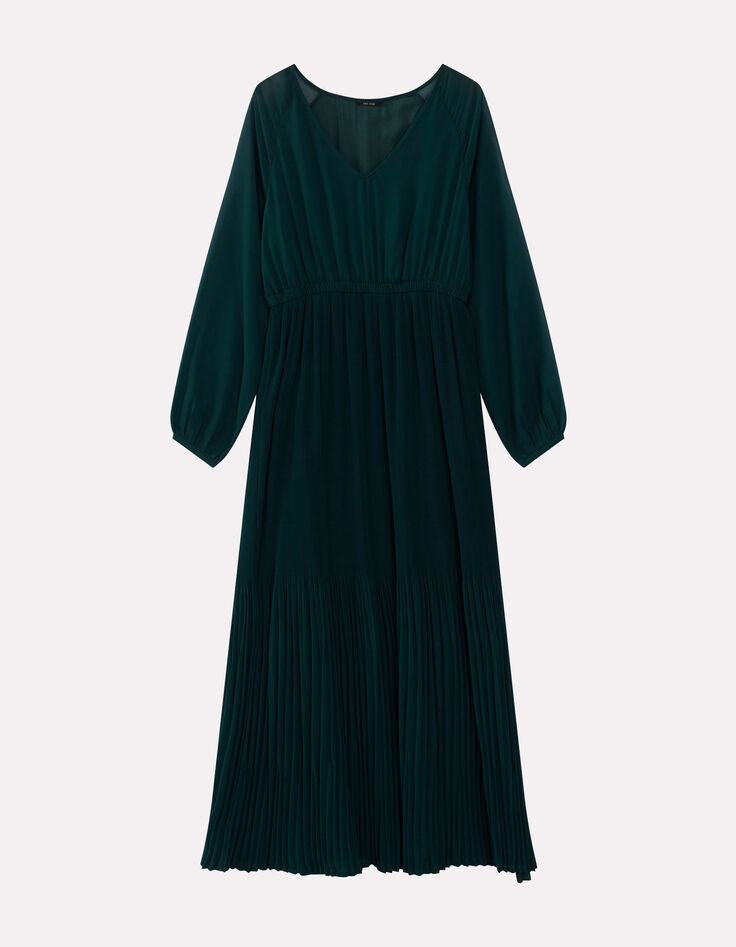ROWAN - Robe longue vert cèdre plissée en-3