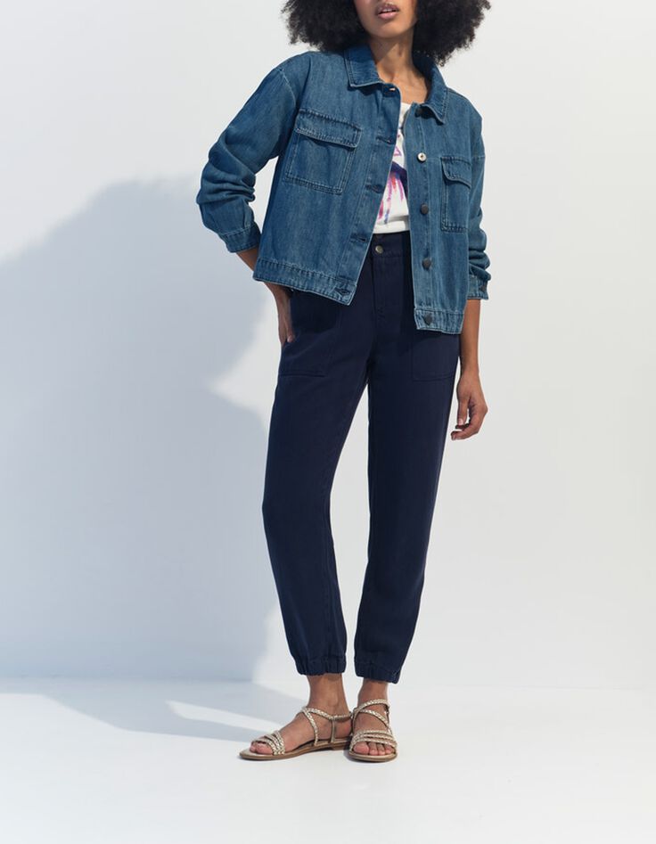 DANILO - Veste en jean bleu oversize poches poitrine-5