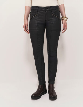 LE JOAN - Jean slim noir 7/8ème enduit esprit motard-2