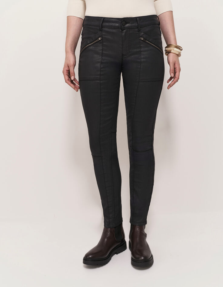 LE JOAN - Jean slim noir 7/8ème enduit esprit motard-2