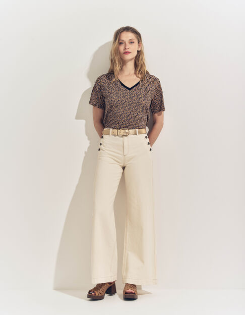 MAYA- T-shirt beige motif micro léopard - One Step