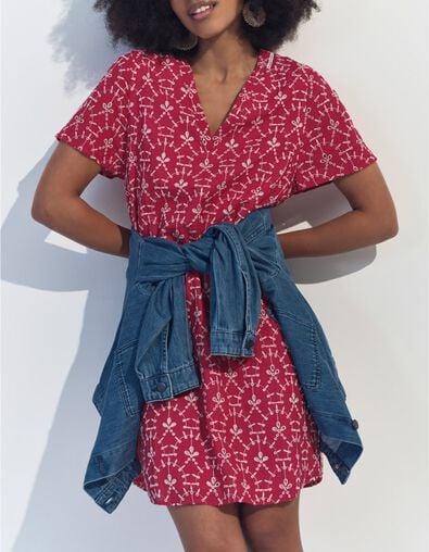 REKO - Robe rose coton bio broderies all-over  - One Step