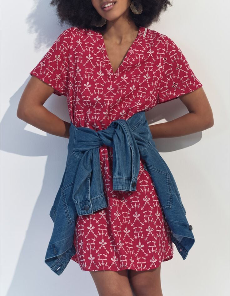 REKO - Robe rose coton bio broderies all-over -1