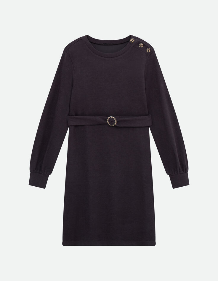 RAVENA - Robe sweat gris fonc&eacute; maille c&ocirc;tel&eacute;e -6