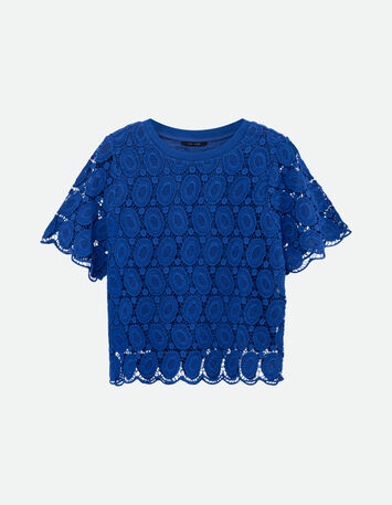 CARAIBES - Top bleu dentelle esprit macram&eacute; -5