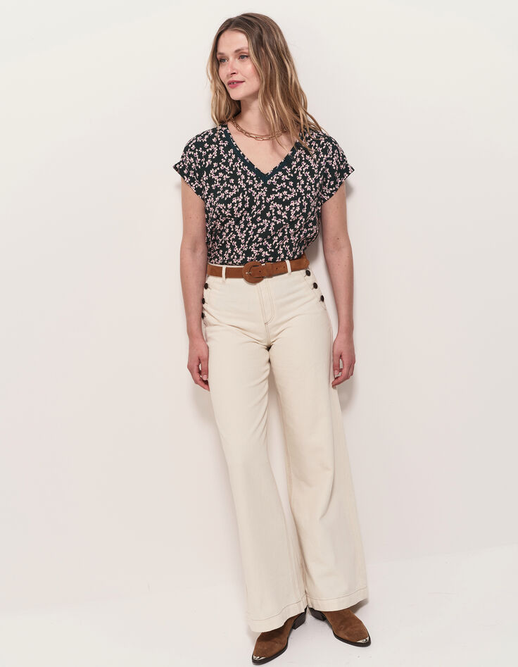 CESARIA - Top vert imprimé minimaliste floral-8