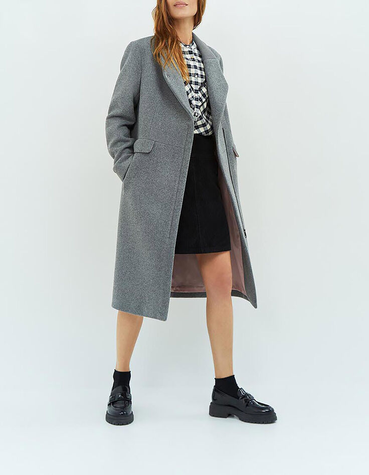 DUSTIN - Manteau gris avec bord-côte au col-2