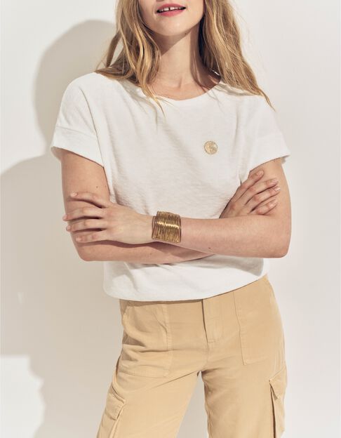 MANILIA- T-shirt blanc &eacute;ponge broderie monogramme - One Step