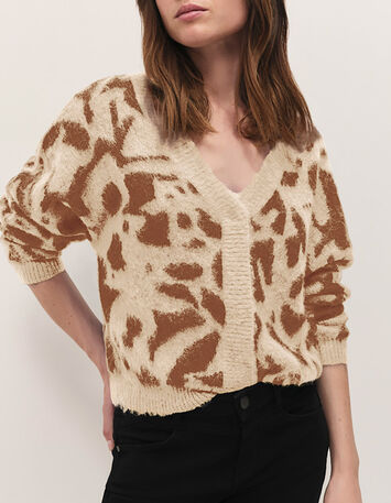 TAMAR - Cardigan beige à motif réversible devant/dos-1