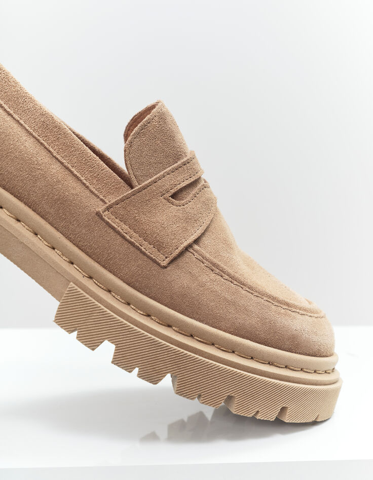 O.MOLLY - Mocassins crantés beiges cuir velours-2