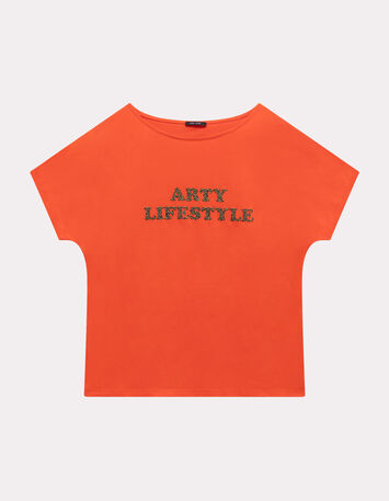 MAGICA - T-shirt orange coton bio message léopard-5